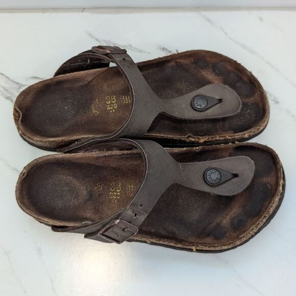 Birkenstock Gizeh Brown Oiled Leather Between Toe Thong Sandals Slides EU 36 - Picture 5 of 12